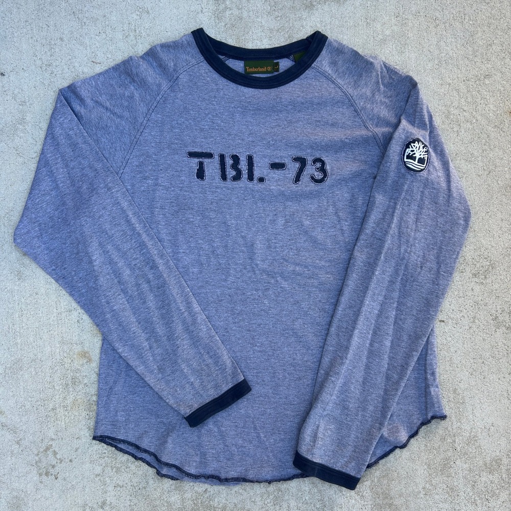 Timberland Thermal Long Sleeve Shirt Large Grey Y2K Raglan Skater Grunge Rare